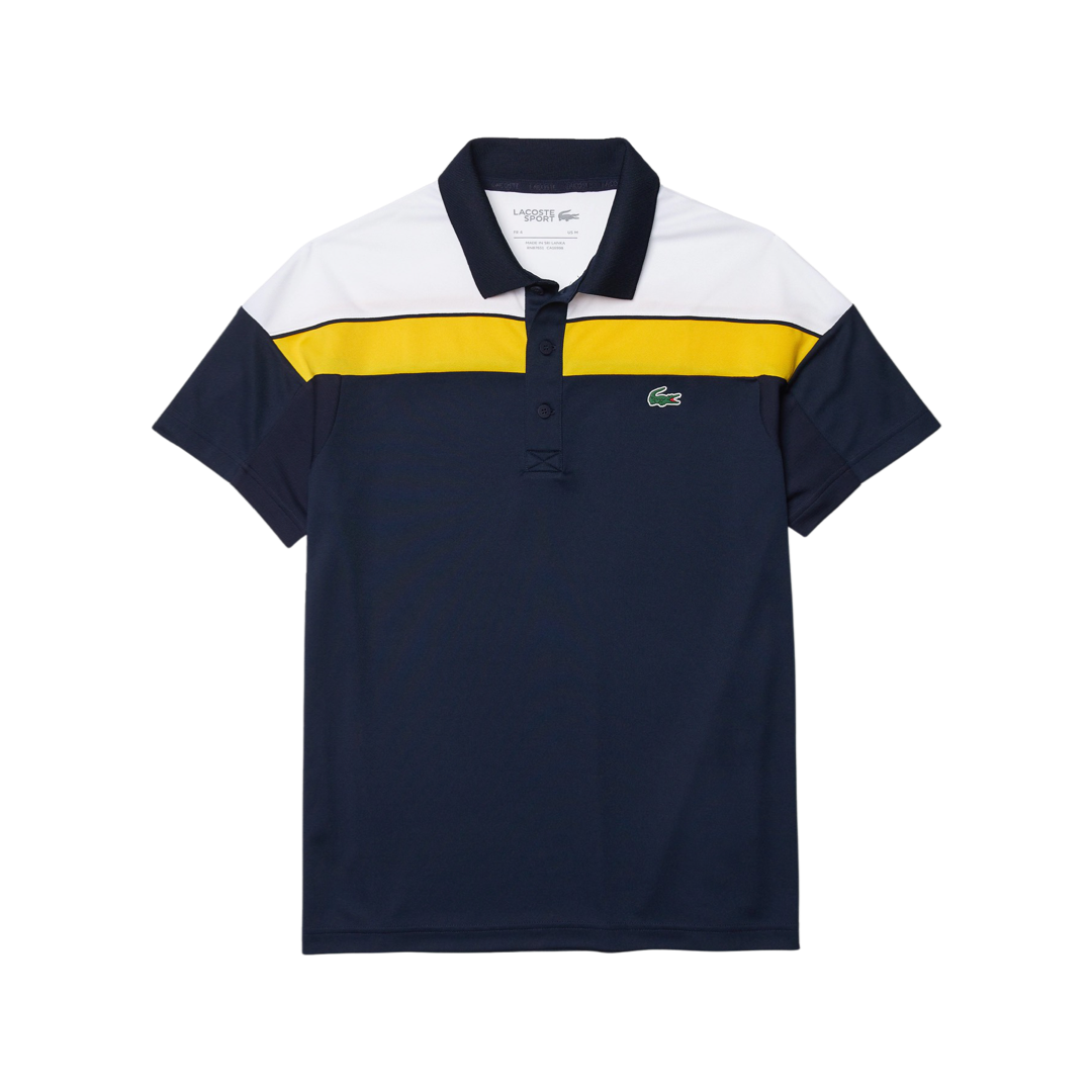 Lacoste Sport Thermo Regulating Piqu Polo Shirt Navy Blue White Yellow